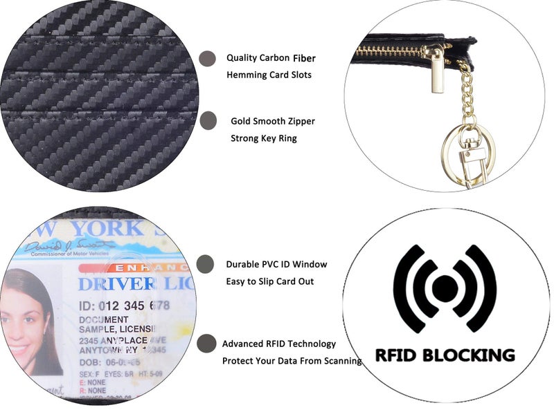 woogwin Slim RFID Credit Card Holder for Women Mini Front Pocket Wallet Purse With Keychain BLACK - Image 3